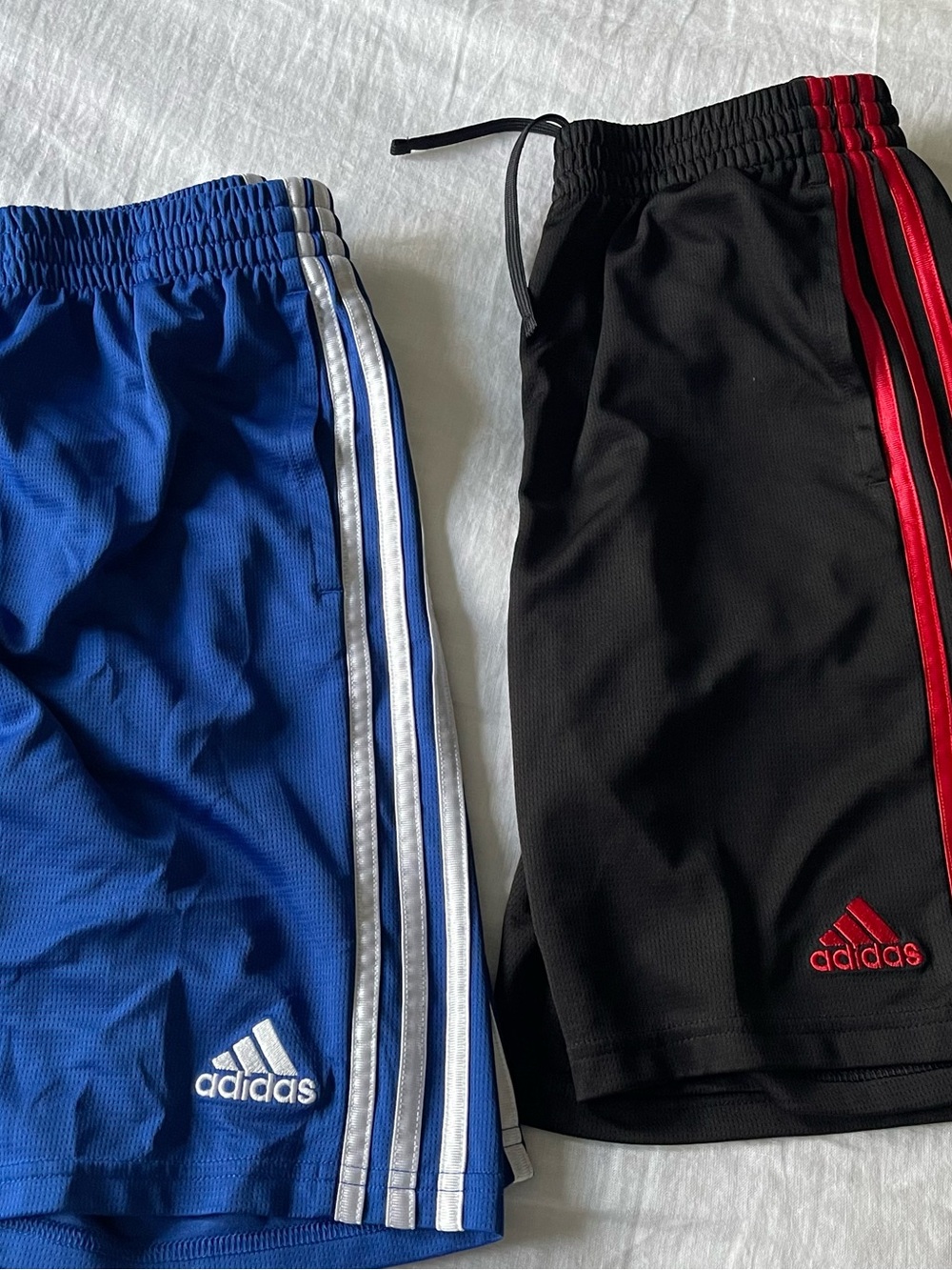 Adidas Youth Large Two-Pack Athletic Shorts in Blue/White & Black/Red